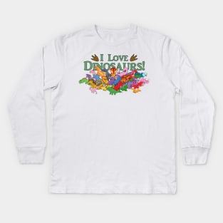 Cute and Colorful Dinosaurs Kids Long Sleeve T-Shirt